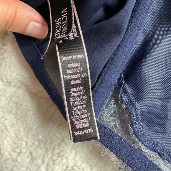 Victoria's Secret | Navy Blue Dream Angels Unlined Balconet Bra | Size 34D - Picture 12 of 13